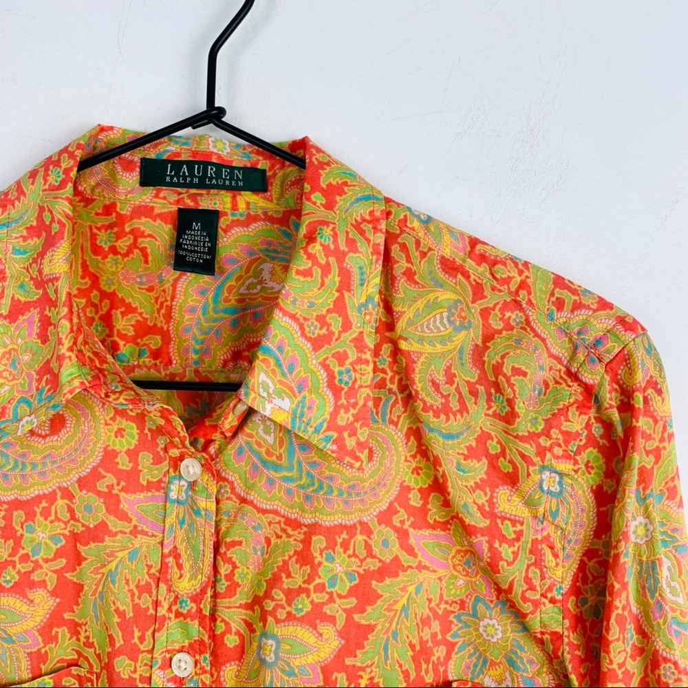 🌵5/$30 Lauren Ralph cotton paisley button down m - Picture 5 of 7